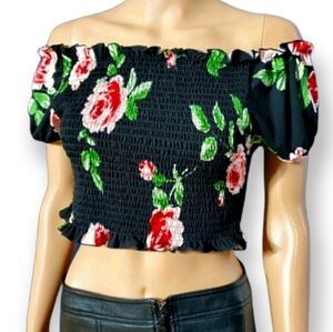 Indero Floral Of the Shoulder Crop Top